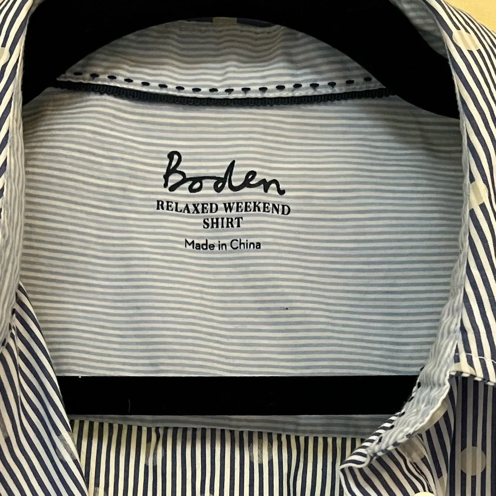 Boden Relaxed Button-down Weekend Blue White Polka Dot Striped Shirt 100% Cotton - Picture 2 of 6